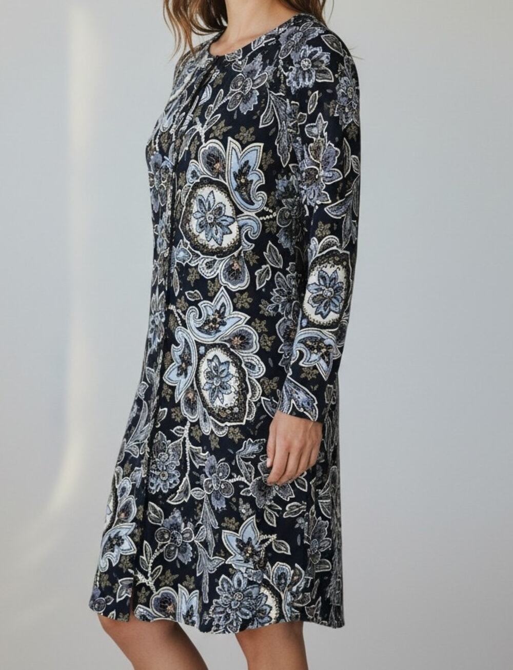 LOFT Outlet Medium Long Sleeve Floral Knee Length Dress Polyester Spandex